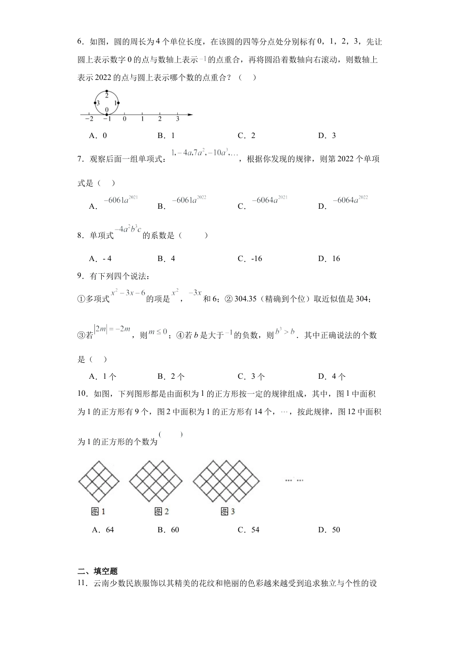 6.1单项式与多项式同步练习-—青岛版数学七年级上册.docx_第2页
