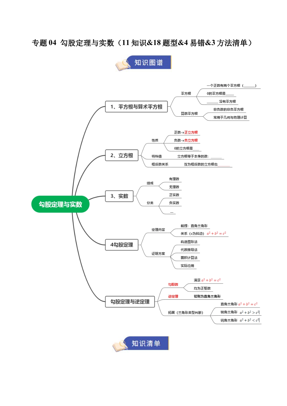 2026年青岛版八年级数学上册-期末必考-专题04 勾股定理与实数（期末复习知识清单）（学生版）.docx_第1页