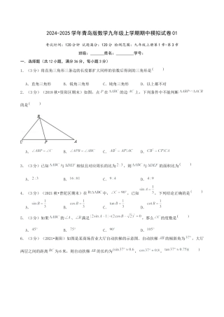 2024-2025学年青岛版九年级上学期期中模拟试卷01（学生版）.docx