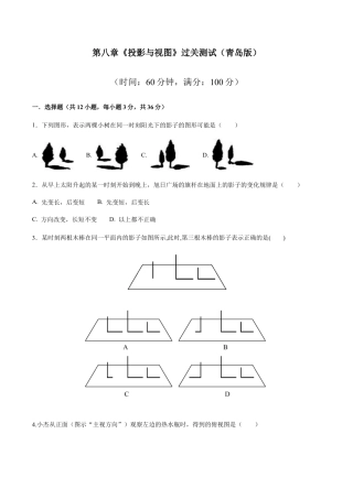 九年级数学下册单元测试（青岛版） 第八章 投影与视图【过关测试】-（青岛版）（学生版）.docx