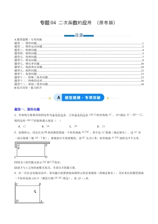专题04 二次函数的应用  十三类题型（专项训练）数学青岛版九年级下册（学生版）.docx