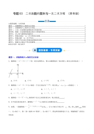 专题03  二次函数的图象与一元二次方程  九类题型（专项训练）数学青岛版九年级下册（学生版）.docx
