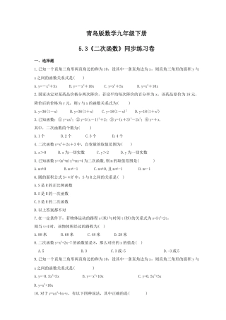 5.3 二次函数 同步练习卷 青岛版数学九年级下册.doc
