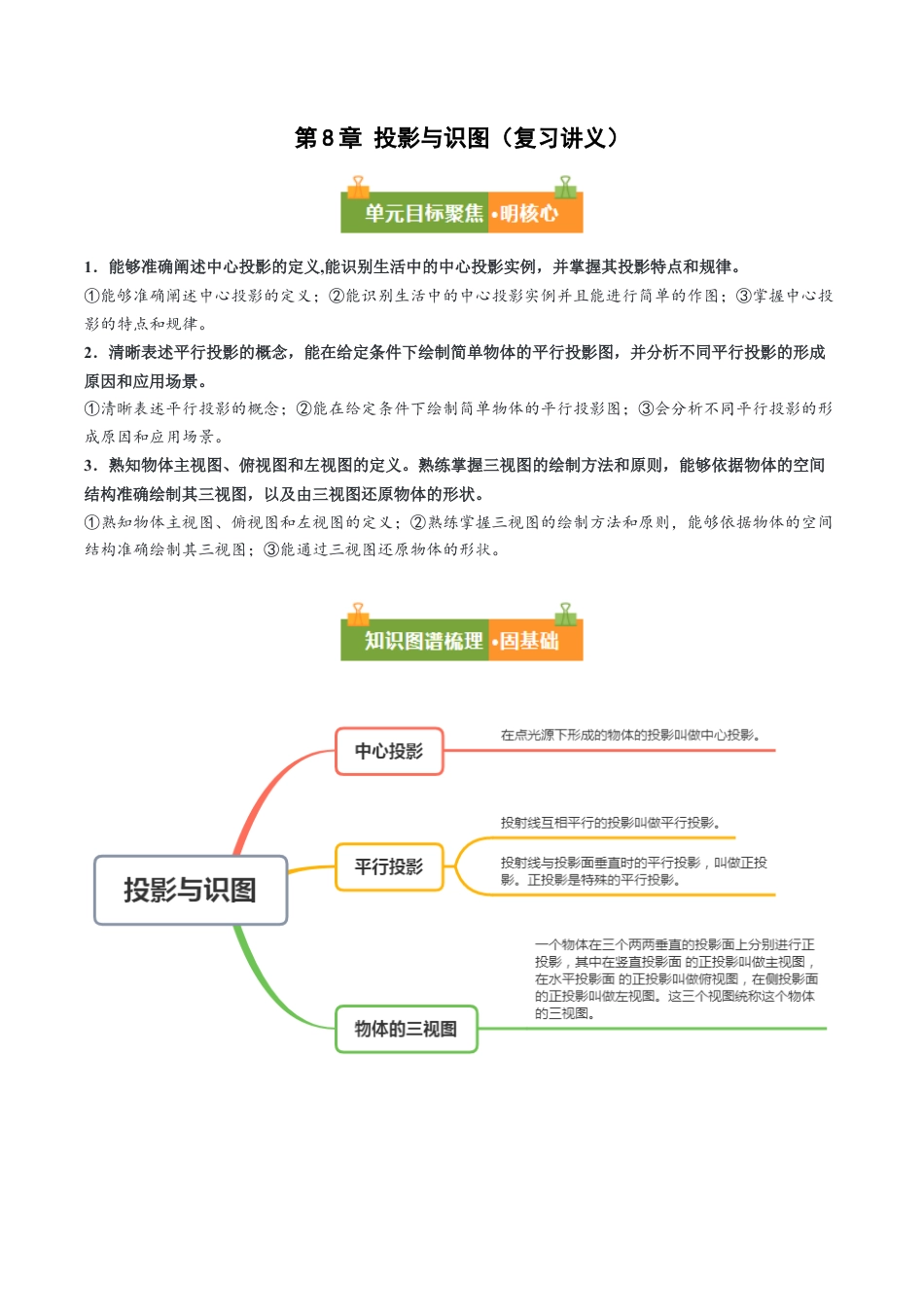 九年级数学下册（青岛版）第8章 投影与识图（复习讲义）（学生版）.docx_第1页