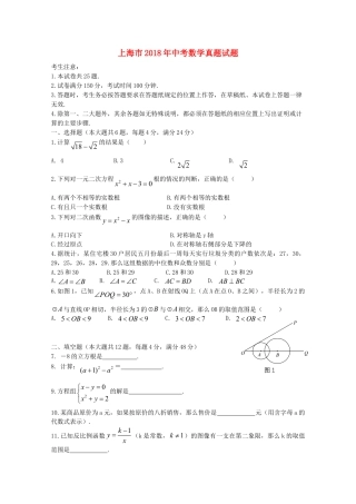 上海市2018年中考数学真题试题（含扫描答案）.doc