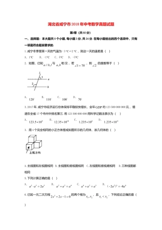 湖北省咸宁市2018年中考数学真题试题（含答案）.doc