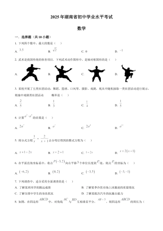 2025年湖南省中考数学真题试卷（原卷版）.docx