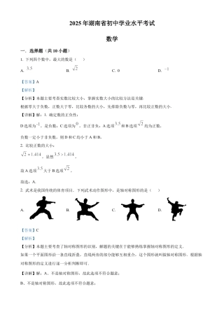 2025年湖南省中考数学真题试卷（解析版）.docx