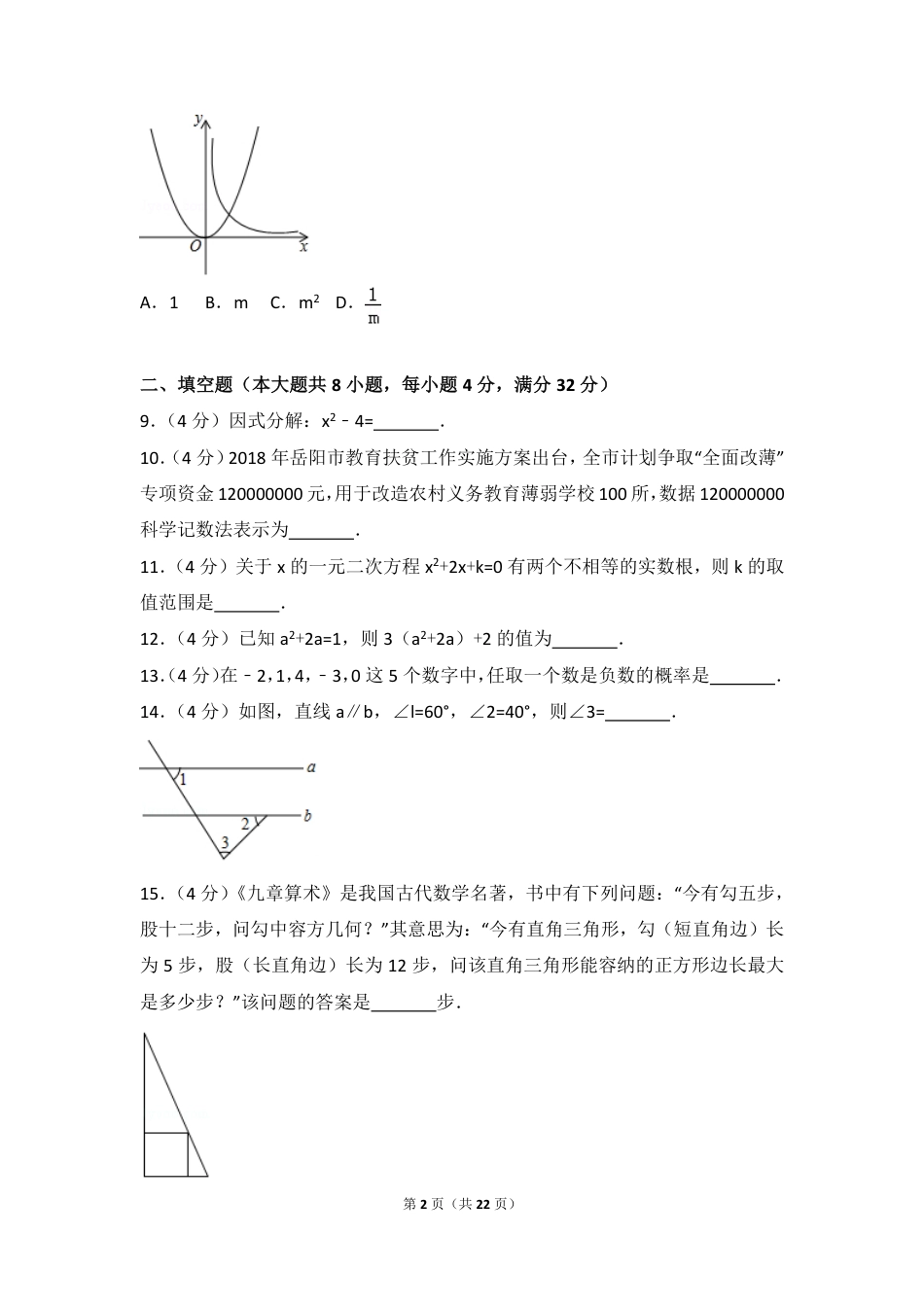湖南省岳阳市2018年中考数学真题试题（pdf，含解析）.pdf_第2页