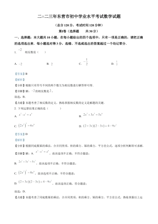 2023年山东省东营市中考数学真题试卷（解析版）(1).docx