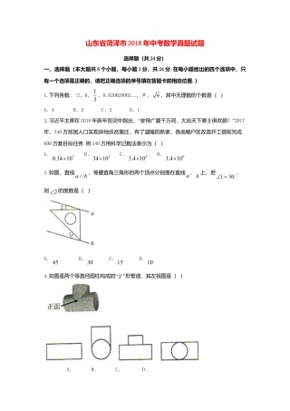 山东省菏泽市2018年中考数学真题试题（含扫描答案）.doc