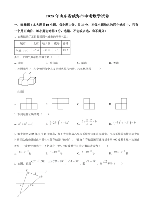 2025年山东省威海市中考数学真题（原卷版）.docx