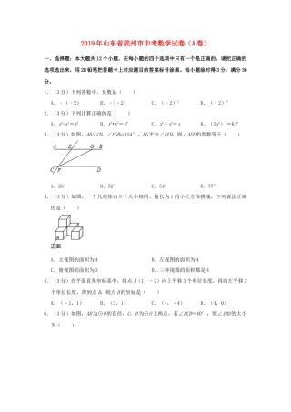 山东省滨州市2019年中考数学真题试题（A卷，含解析）.doc