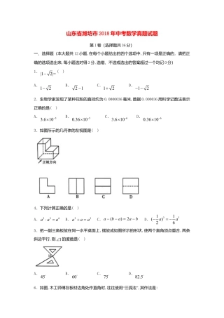 山东省潍坊市2018年中考数学真题试题（含答案）.doc