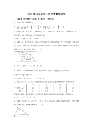 2017年山东省枣庄市中考真题数学试卷（含解析版）.doc