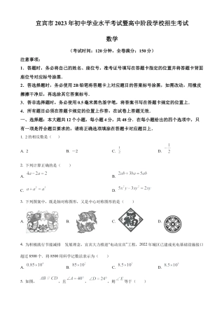 2023年四川省宜宾中考数学真题  （原卷版）.docx