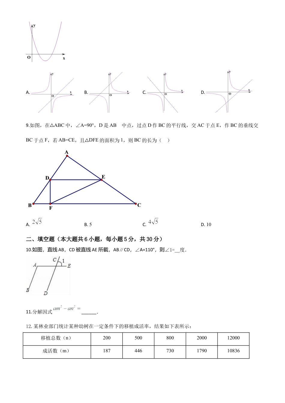 2020年新疆自治区、生产建设兵团九年级学业水平考试数学试题（原卷版）.doc_第3页