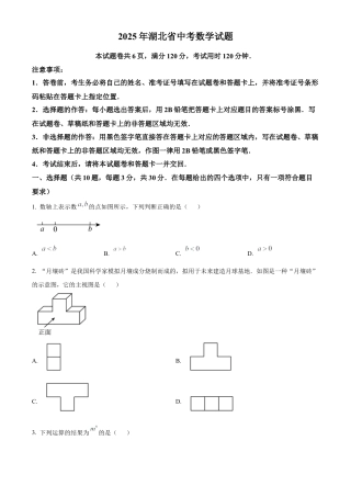 2025年湖北省中考数学试题（原卷版）.docx