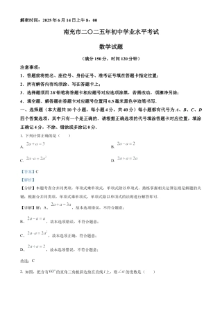 2025年四川省南充市中考真题数学试题（解析版）.docx