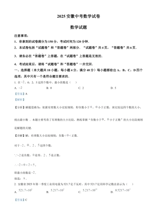 2025年安徽省中考数学试题（解析版）.docx