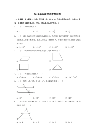 2019年西藏中考数学试题（Word版，含解析）.doc