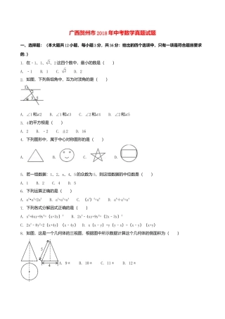 广西贺州市2018年中考数学真题试题（含扫描答案）.doc