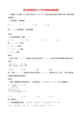四川省攀枝花市2018年中考数学真题试题（含解析）.doc