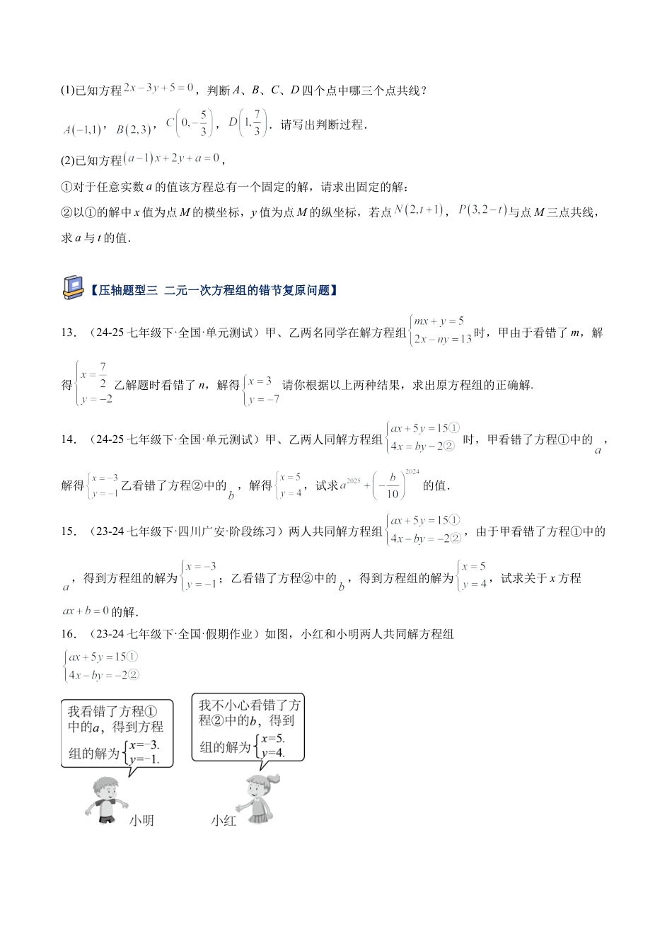 鲁教版（五四制）数学七年级下册第七章 二元一次方程组压轴满分题型（学生版）.docx_第3页