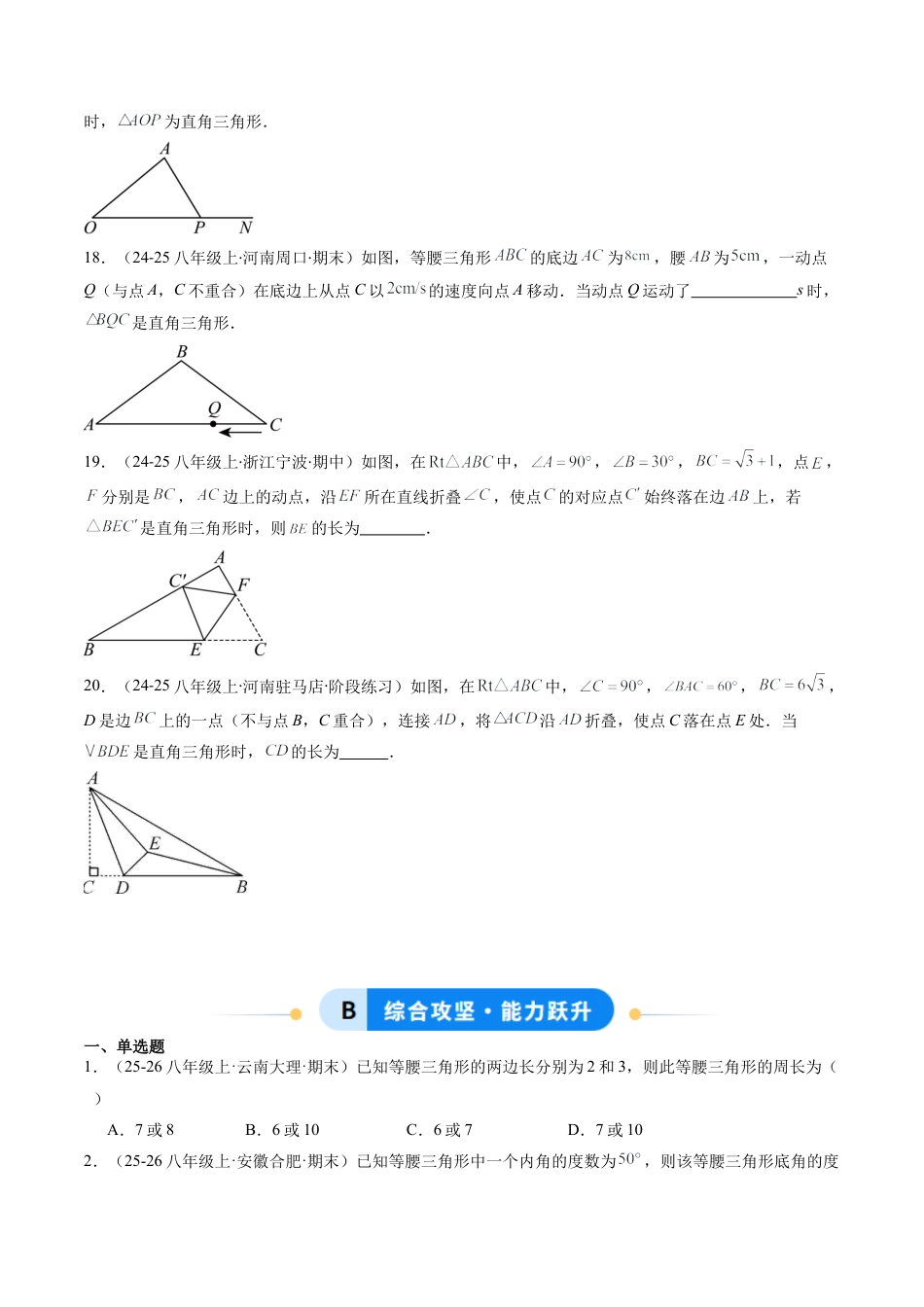 鲁教版（五四制）数学七年级下册专题10 等腰（直角）三角形中的分类讨论思想（5大题型）（专项训练）（学生版）.docx_第3页