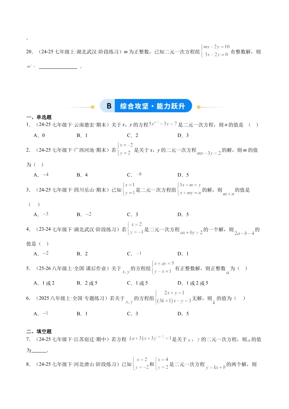 专题03 二元一次方程（组）中含参数问题（5大题型）（专项训练）（学生版）数学新教材鲁教版五四制七年级下册.docx_第3页
