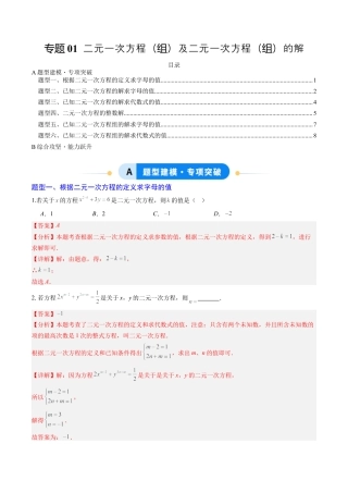 专题01 二元一次方程（组）及二元一次方程（组）的解（6大题型）（专项训练）（解析版）数学新教材鲁教版五四制七年级下册.docx