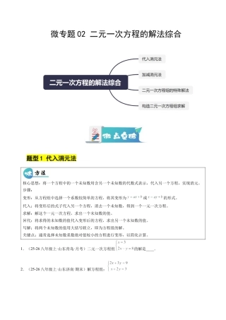 鲁教版（五四制）数学七年级下册微专题02 二元一次方程的解法综合（专项训练）（学生版）.docx