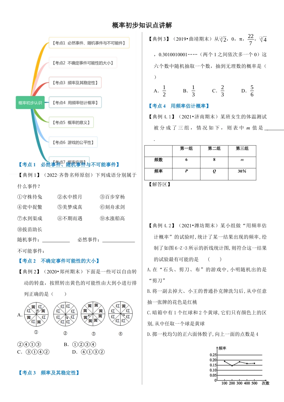 鲁教版（五四制）数学七年级下册第九章概率初步知识点讲解.docx_第1页