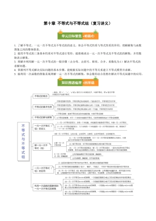 鲁教版（五四制）数学七年级下册第十章 不等式与不等式组（必备知识+11题型+分层检测）（复习讲义）（解析版）.docx
