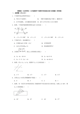 鲁教版（五四制）七年级数学下册期中复习训练题.docx