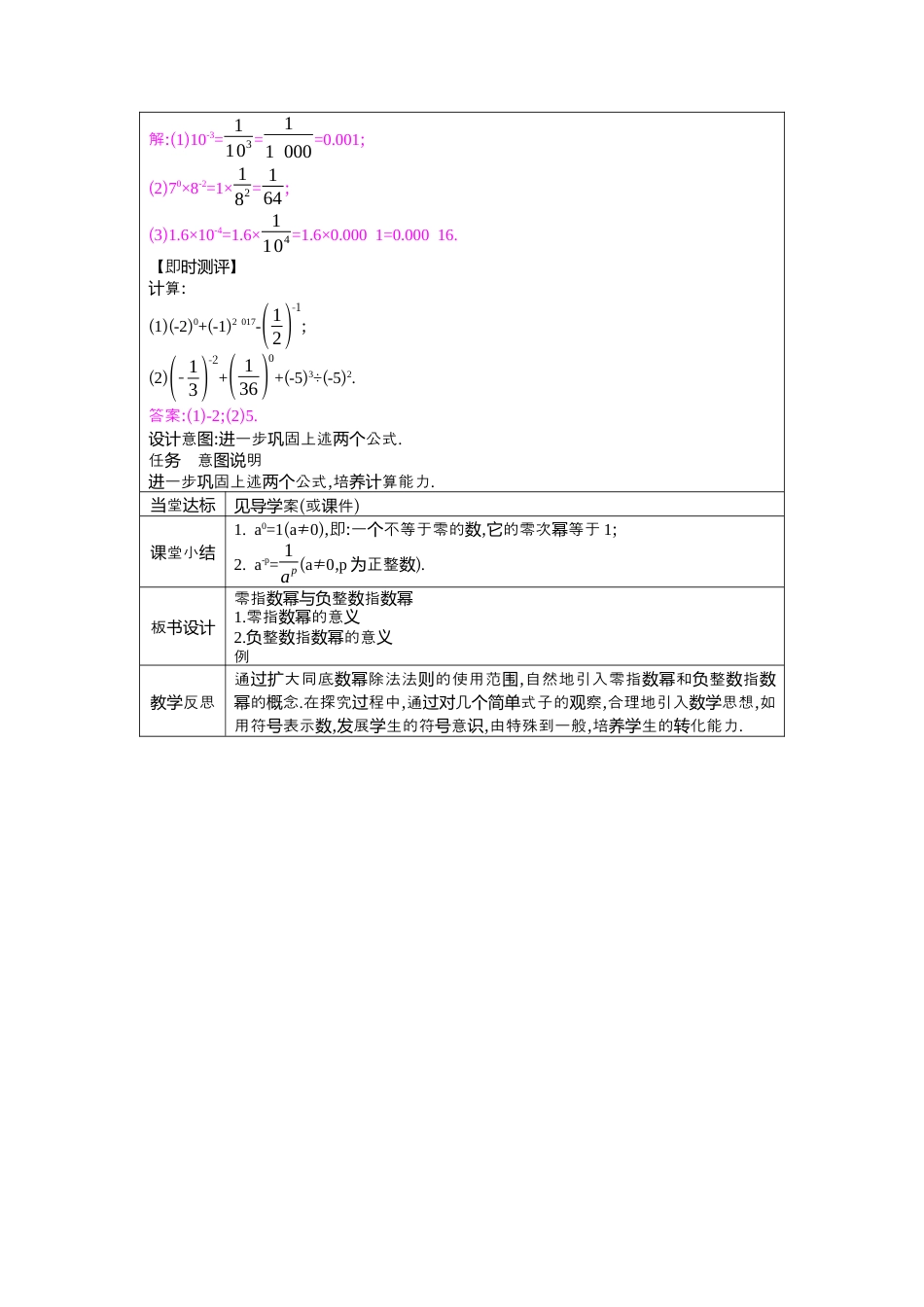 鲁教版（五四制）六年级下册8.1　幂的乘除 第5课时　零指数幂与负整数指数幂 教学设计.docx_第2页
