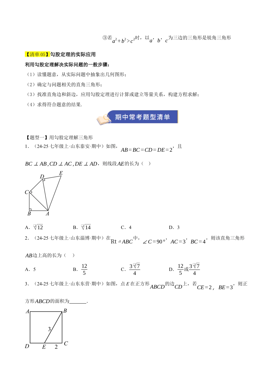 数学七年级上册（鲁教版）专题03 勾股定理 （期中知识清单）（学生版）.docx_第3页