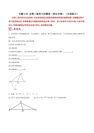 数学七年级上册（鲁教版）专题1.13 全等三角形几何模型（倍长中线）（分层练习）-（鲁教版）.docx