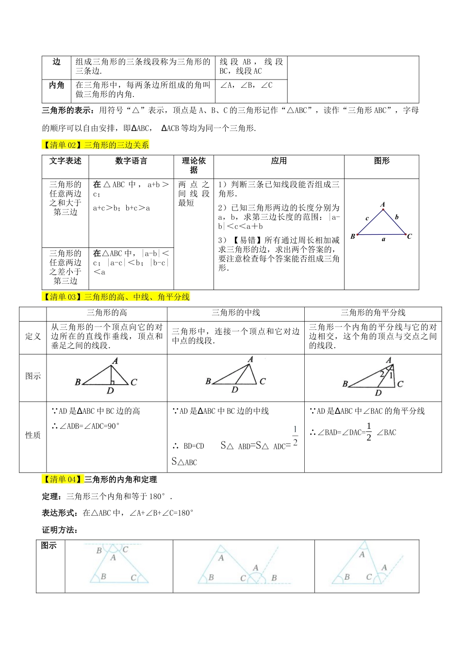 数学七年级上册（鲁教版）专题01 三角形（期中知识清单）（学生版）.docx_第2页
