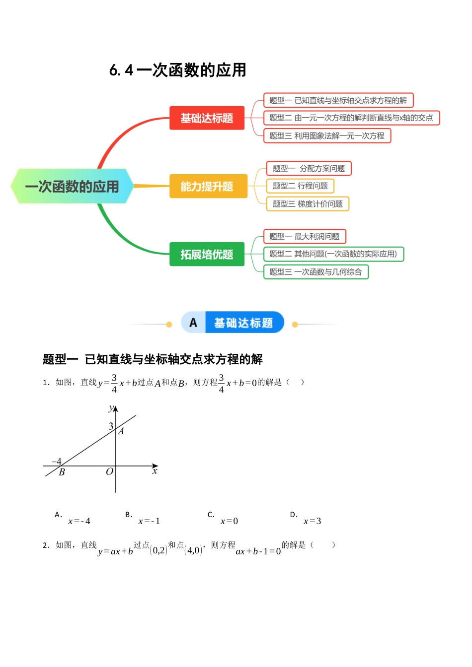 数学七年级上册（鲁教版）6.4一次函数的应用（题型专练）(原卷版）.docx_第1页