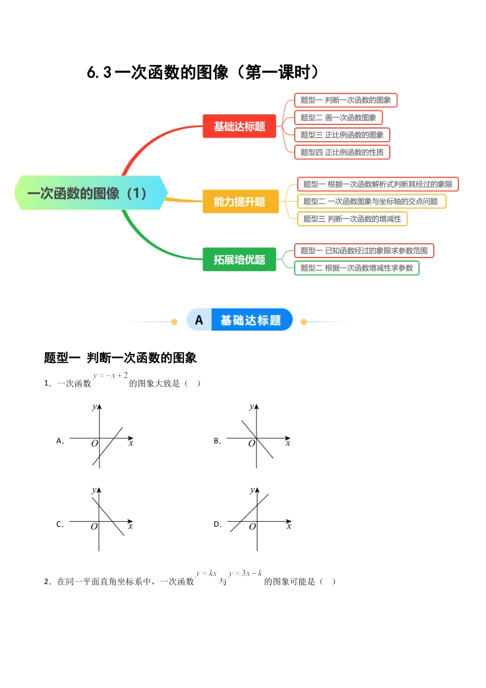 数学七年级上册（鲁教版）6.3一次函数的图像（第一课时）（题型专练）(原卷版）.docx_第1页