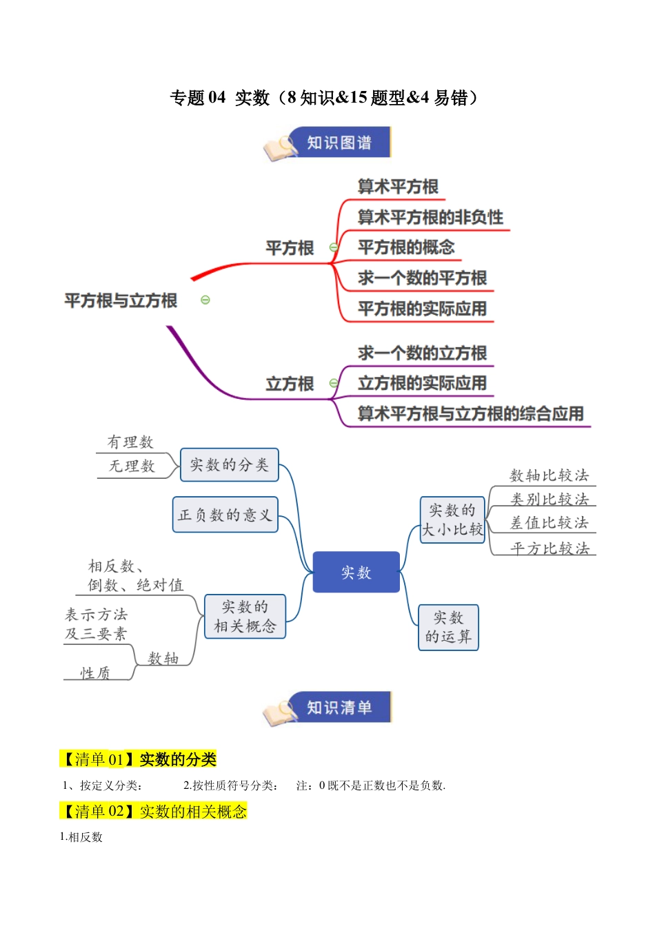 数学七年级上册（鲁教版）专题04 实数（期末复习清单）（学生版）.docx_第1页