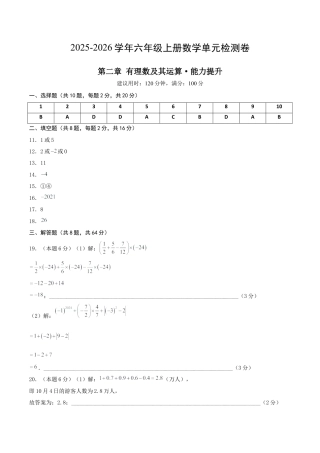 【单元测试】数学六年级上册（鲁教版）第二章 有理数及其运算·提升卷（答案版）.docx