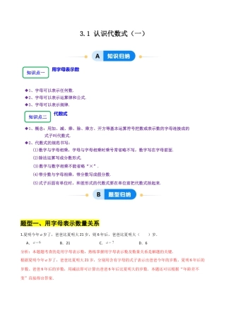 【分层作业】数学六年级上册（鲁教版）3.1认识代数式(一)（解析版）.docx