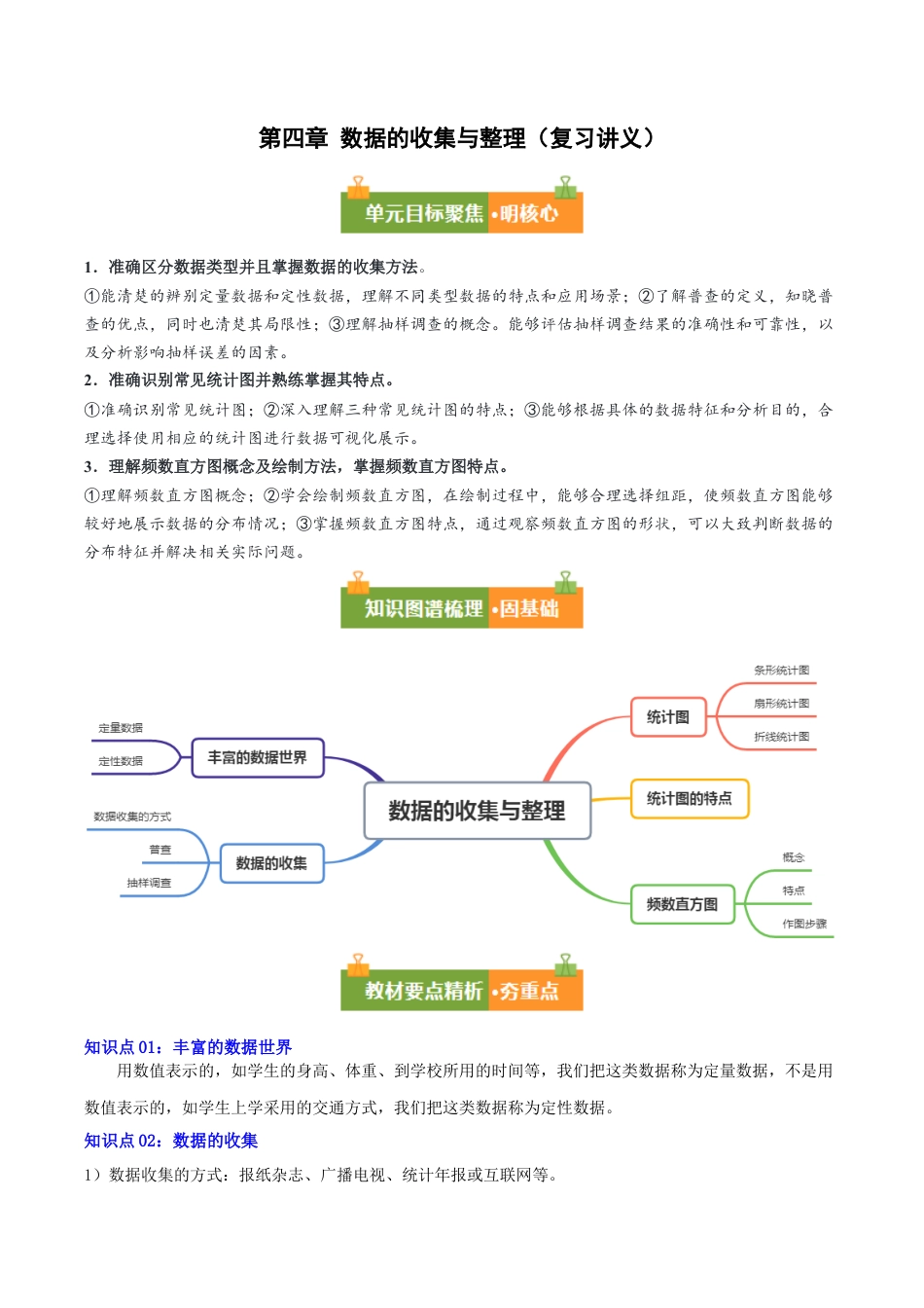六年级数学上册（鲁教版）第四章 数据的收集与整理（复习讲义）（学生版）.docx_第1页
