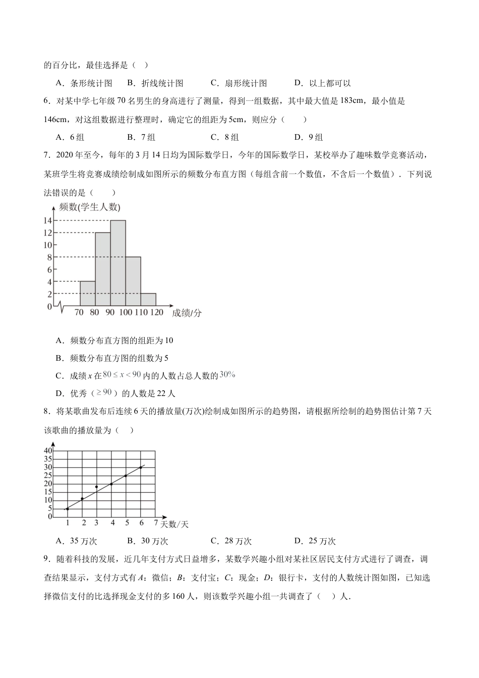 数学六年级上册（鲁教版）第四章 数据 的收集与整理测试·基础卷（考试版A4）.docx_第2页