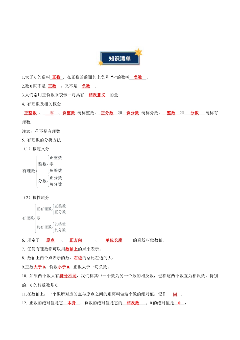 六年级数学上册（鲁教版）第二章 有理数及其运算（知识清单）（答案版）.docx_第2页