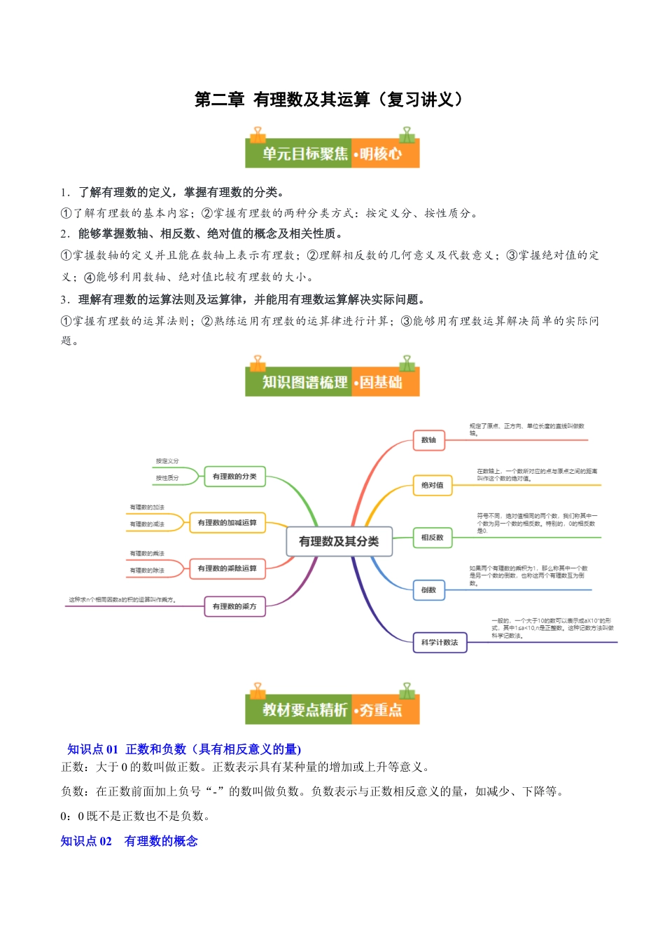 六年级数学上册（鲁教版）第二章 有理数及其运算（复习讲义）（学生版）.docx_第1页
