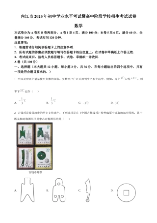 2025年四川省内江市中考真题数学试卷（含解析）.docx
