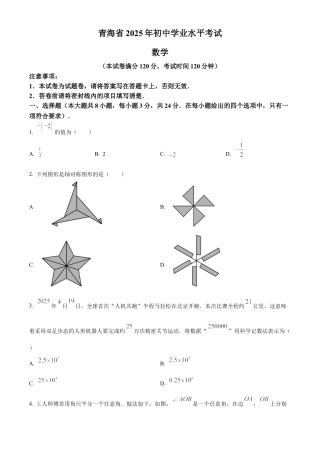 2025年青海省中考真题数学试卷（含解析）.docx
